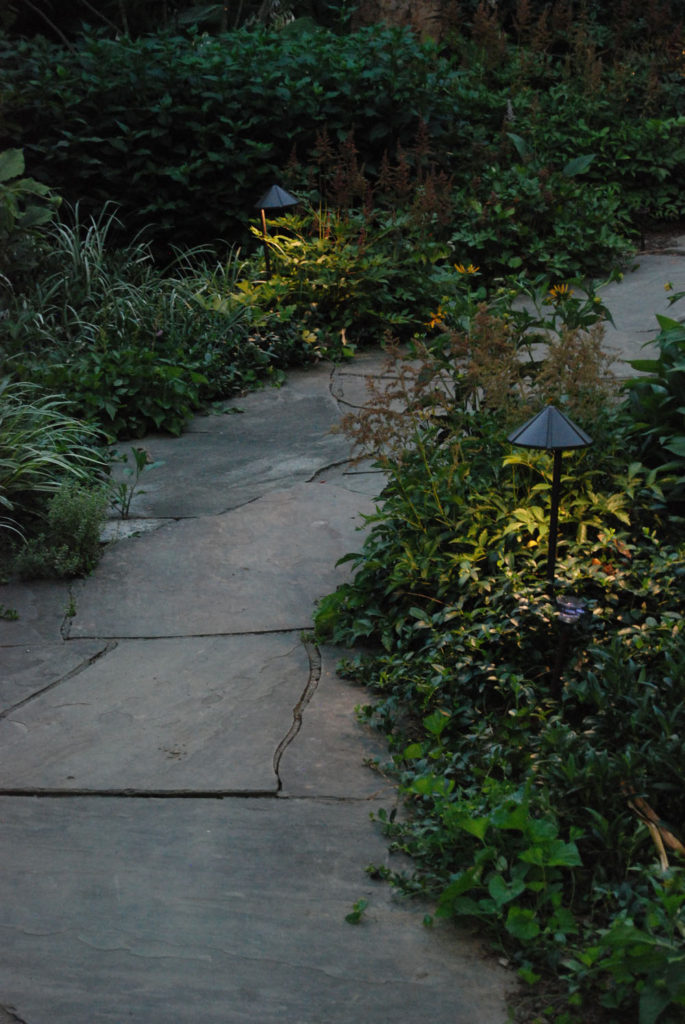 A Garden Path Lit With LED Lights