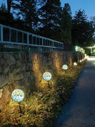 Sixteen nightorbs provide low voltage walkway lighting