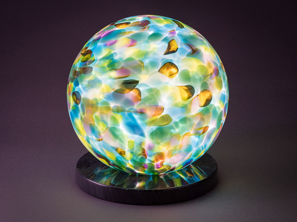 Eight inch Jupiter dimmable Interior Orb on polished marble base night lighting