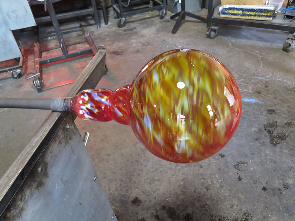 Completion of an 8 inch orb after blowing into Cherrywood mold
